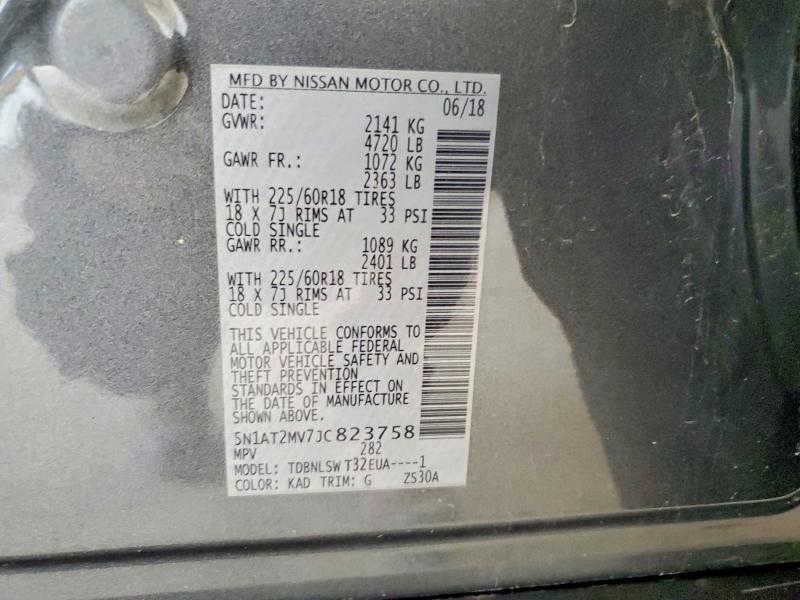 2018 Nissan Rogue მანქანა იყიდება აუქციონზე, vin: 5N1AT2MV7JC823758, აუქციონის ნომერი: 49665606