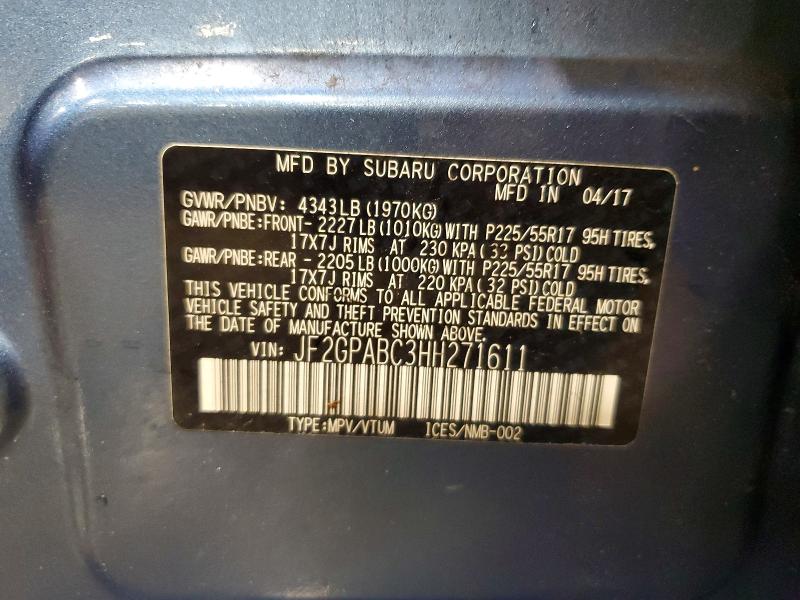 Aukcja sprzedaży 2017 Subaru Crosstrek, vin: JF2GPABC3HH271611, numer aukcji: 48916166