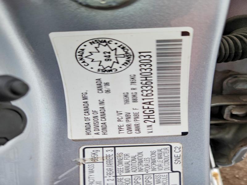 Продажа на аукционе авто 2006 Honda Civic, vin: 2HGFA16336H033031, номер лота: 51158186