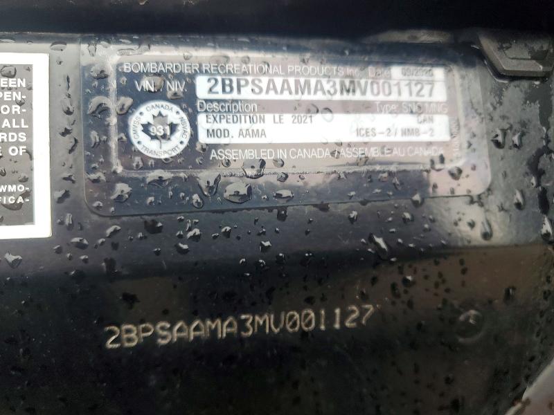49711906 :رقم المزاد ، 2BPSAAMA3MV001127 vin ، 2021 Skidoo Expedition Se 900 A مزاد بيع