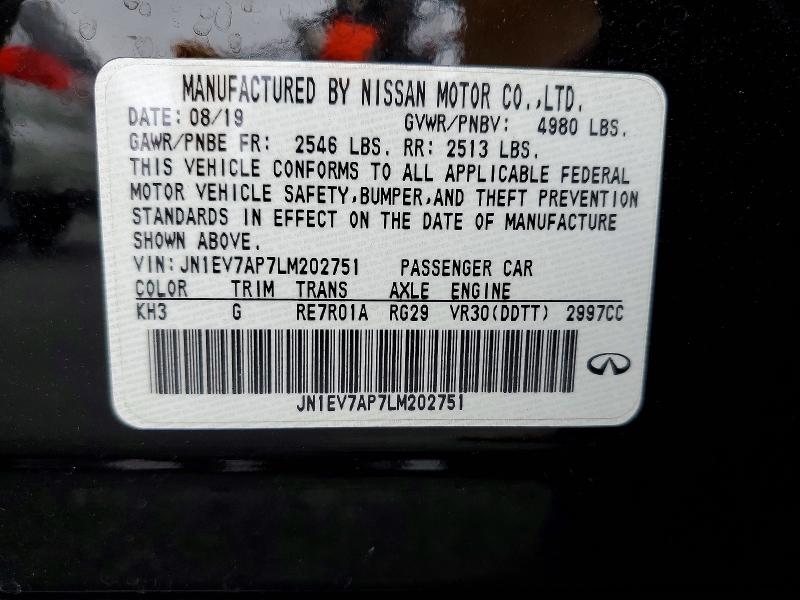 Aukcja sprzedaży 2020 Infiniti Q50, vin: JN1EV7AP7LM202751, numer aukcji: 50560646