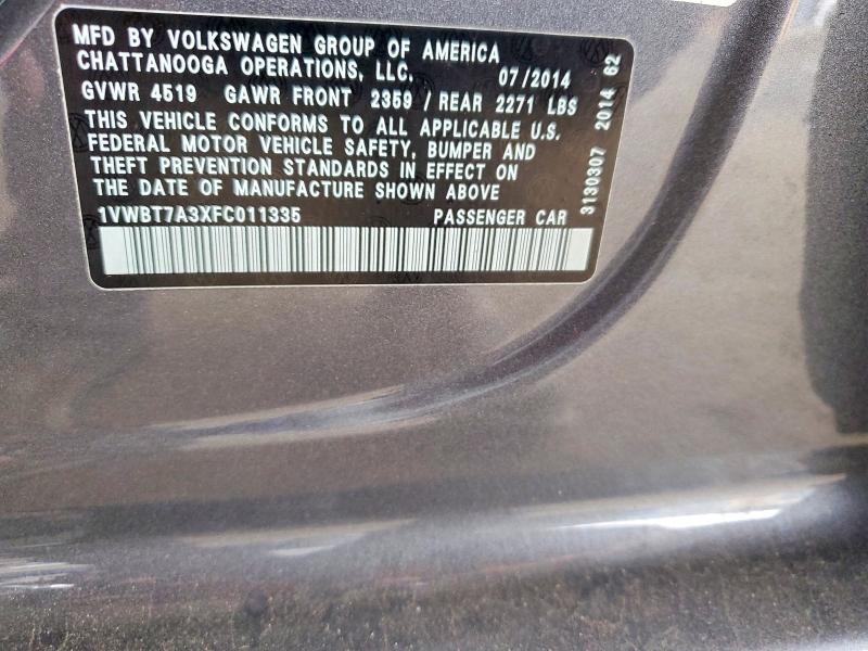 Aukcja sprzedaży 2015 Volkswagen Passat, vin: 1VWBT7A3XFC011335, numer aukcji: 50538496