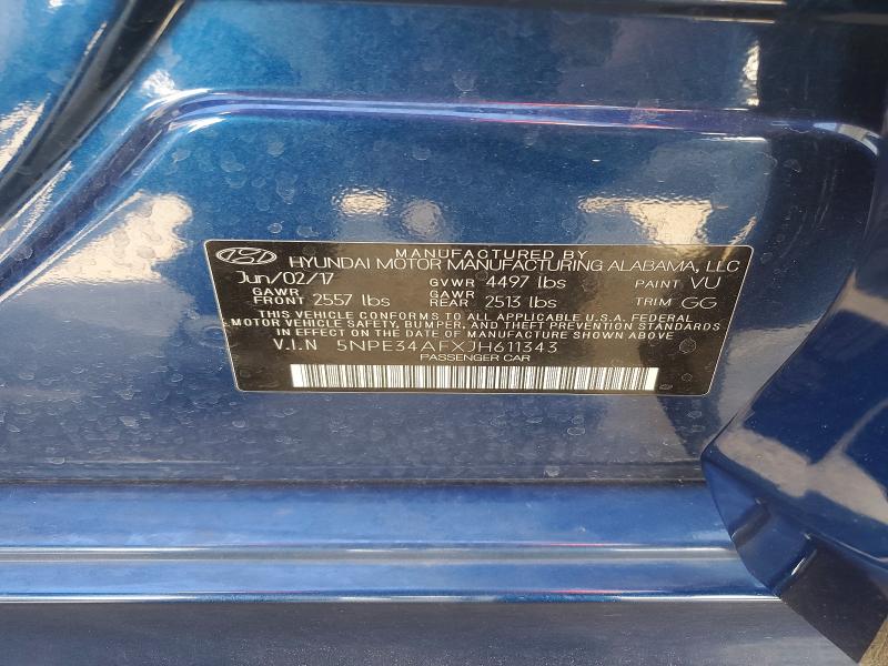 2018 Hyundai Sonata მანქანა იყიდება აუქციონზე, vin: 5NPE34AFXJH611343, აუქციონის ნომერი: 50466526