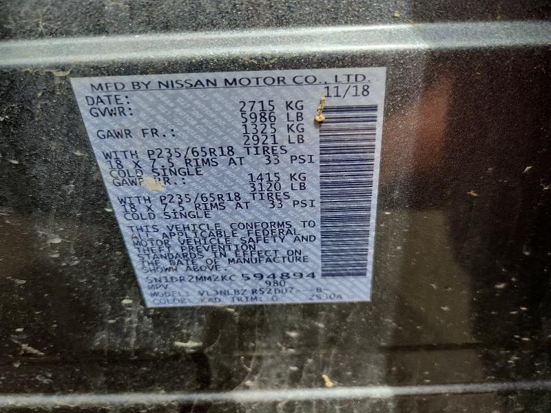 2019 Nissan Pathfinder მანქანა იყიდება აუქციონზე, vin: 5N1DR2MM2KC594894, აუქციონის ნომერი: 52035406