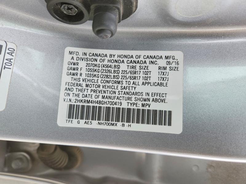 Продажа на аукционе авто 2016 Honda Cr-v, vin: 2HKRM4H48GH700419, номер лота: 49685646