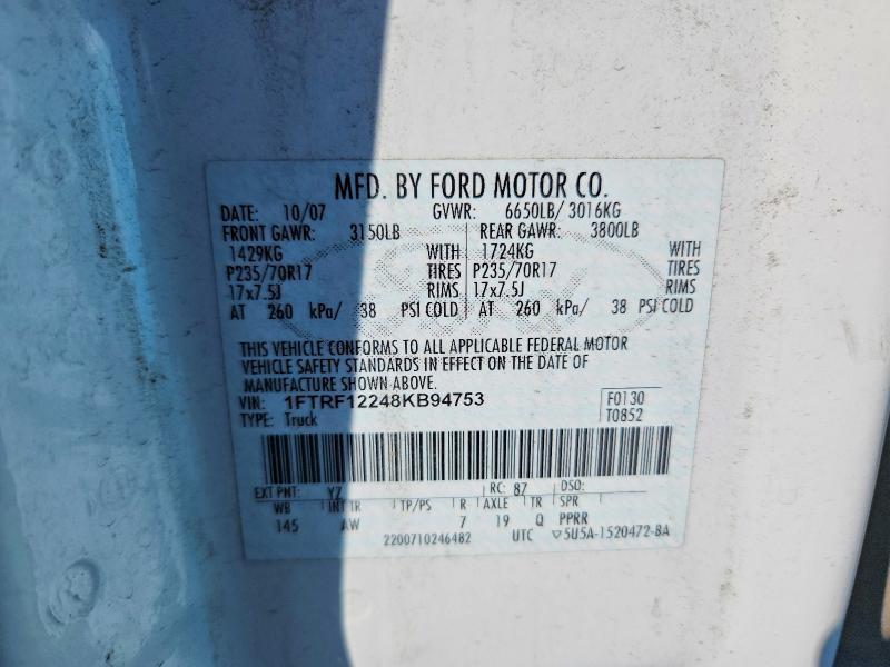 Aukcja sprzedaży 2008 Ford F150, vin: 1FTRF12248KB94753, numer aukcji: 51625026