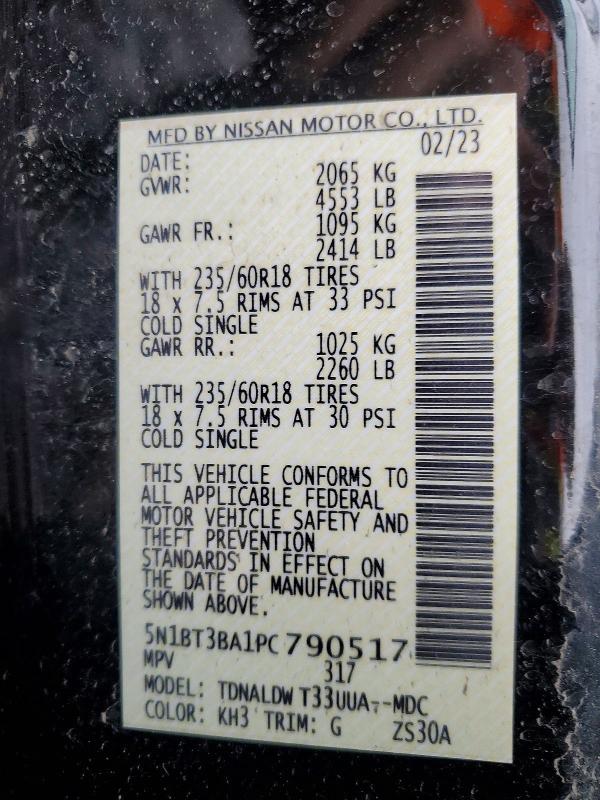 73066855 :رقم المزاد ، 5N1BT3BA1PC790517 vin ، 2023 Nissan Rogue مزاد بيع