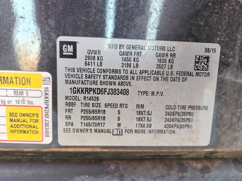 48618766 :رقم المزاد ، 1GKKRPKD6FJ383408 vin ، 2015 Gmc Acadia مزاد بيع