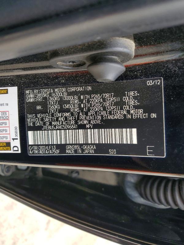 Продаж на аукціоні авто 2012 Toyota 4runner, vin: JTEBU5JR4C5096841, номер лоту: 51820816