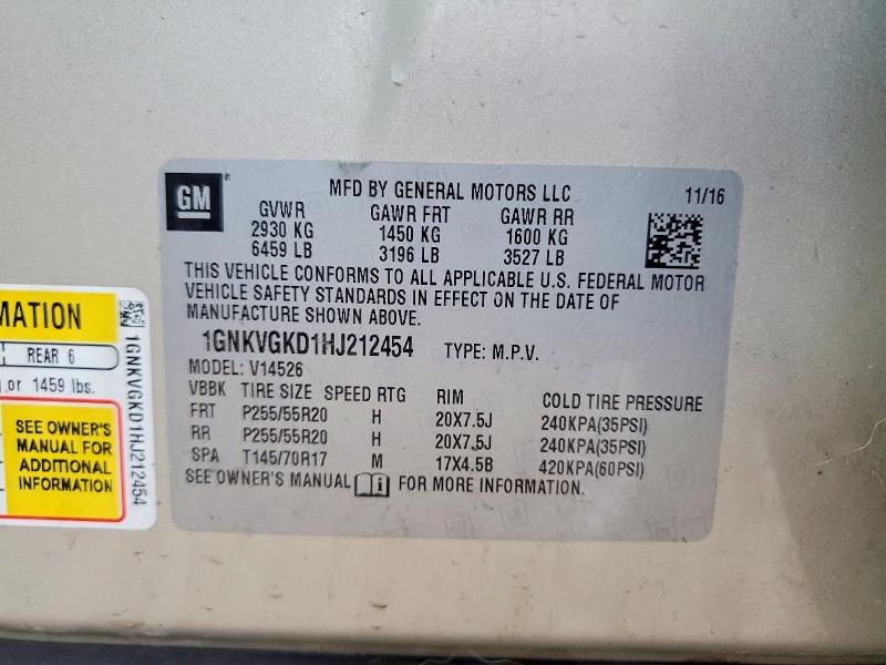 Aukcja sprzedaży 2017 Chevrolet Traverse, vin: 1GNKVGKD1HJ212454, numer aukcji: 50253386