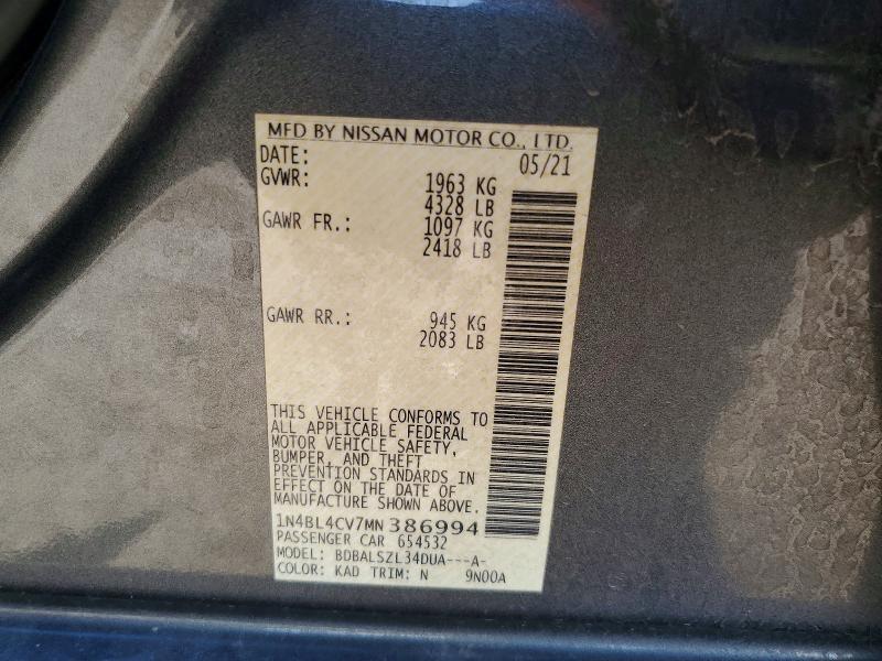 Aukcja sprzedaży 2021 Nissan Altima, vin: 1N4BL4CV7MN386994, numer aukcji: 49029986