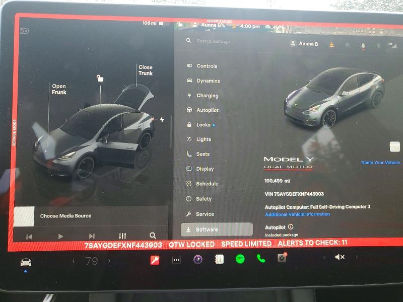 Aukcja sprzedaży 2022 Tesla Model Y, vin: 7SAYGDEFXNF443903, numer aukcji: 48289266