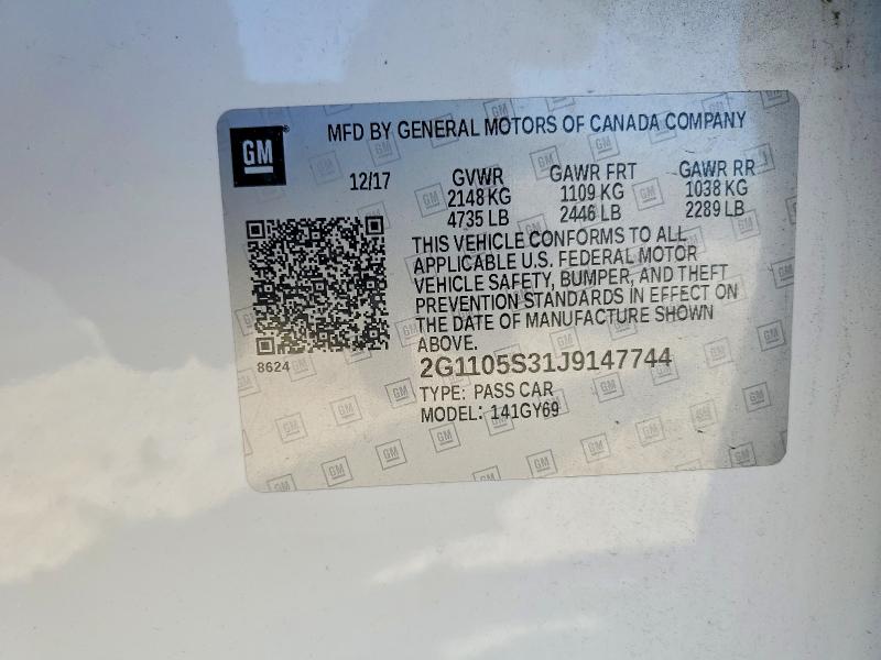 2018 Chevrolet Impala მანქანა იყიდება აუქციონზე, vin: 2G1105S31J9147744, აუქციონის ნომერი: 50496106