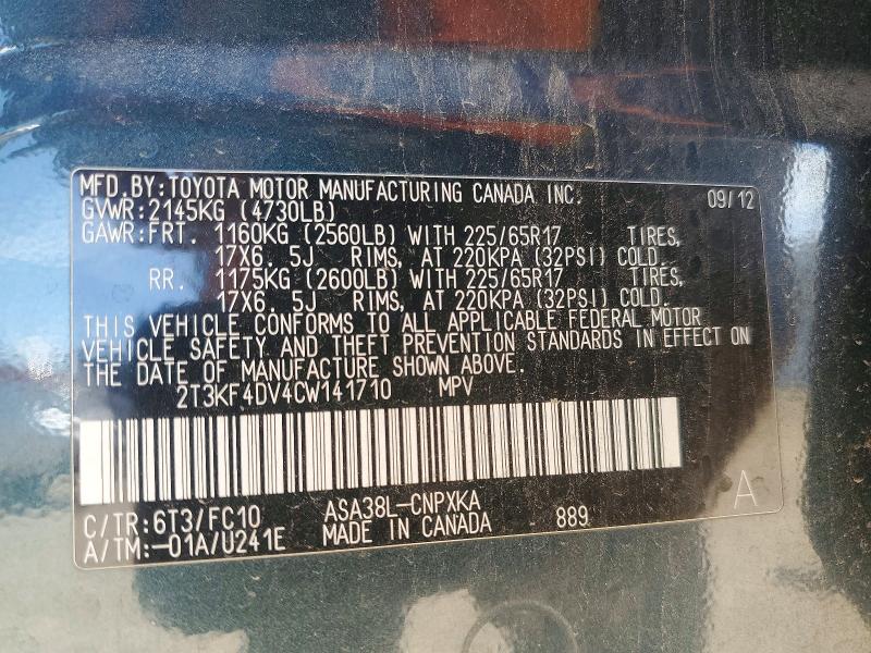 Продаж на аукціоні авто 2012 Toyota Rav4, vin: 2T3KF4DV4CW141710, номер лоту: 48674116