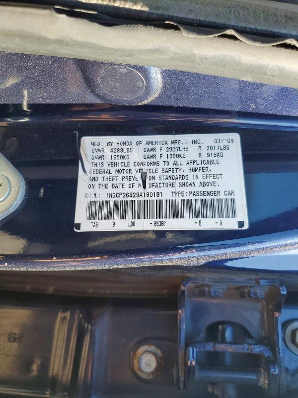 Aukcja sprzedaży 2009 Honda Accord, vin: 1HGCP26429A190181, numer aukcji: 48571136