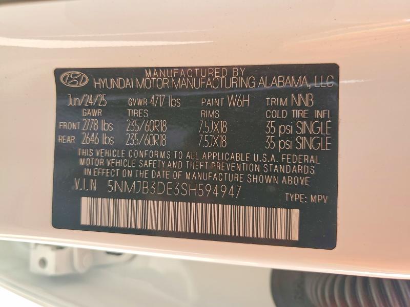 Продаж на аукціоні авто 2025 Hyundai Tucson, vin: 5NMJB3DE3SH594947, номер лоту: 50559766