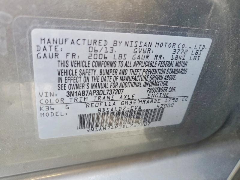 47665796 :رقم المزاد ، 3N1AB7AP3DL737207 vin ، 2013 Nissan Sentra مزاد بيع
