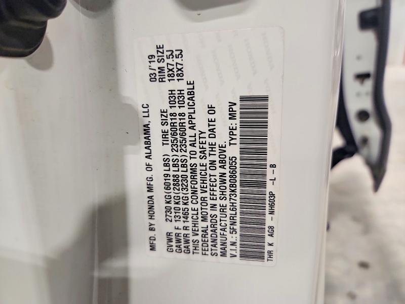2019 Honda Odyssey მანქანა იყიდება აუქციონზე, vin: 5FNRL6H73KB086055, აუქციონის ნომერი: 51334866