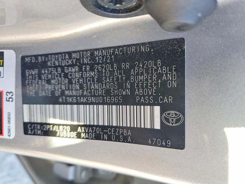 Aukcja sprzedaży 2022 Toyota Camry, vin: 4T1K61AK9NU016965, numer aukcji: 49819816