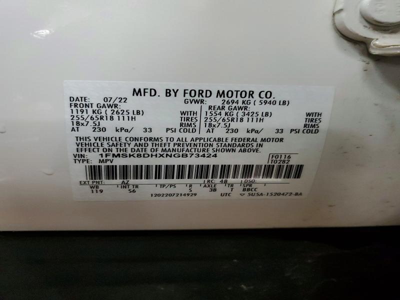 2022 Ford Explorer მანქანა იყიდება აუქციონზე, vin: 1FMSK8DHXNGB73424, აუქციონის ნომერი: 49388706