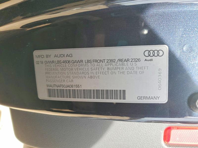 50181376 :رقم المزاد ، WAUTNAF50JA081551 vin ، 2018 Audi A5 مزاد بيع