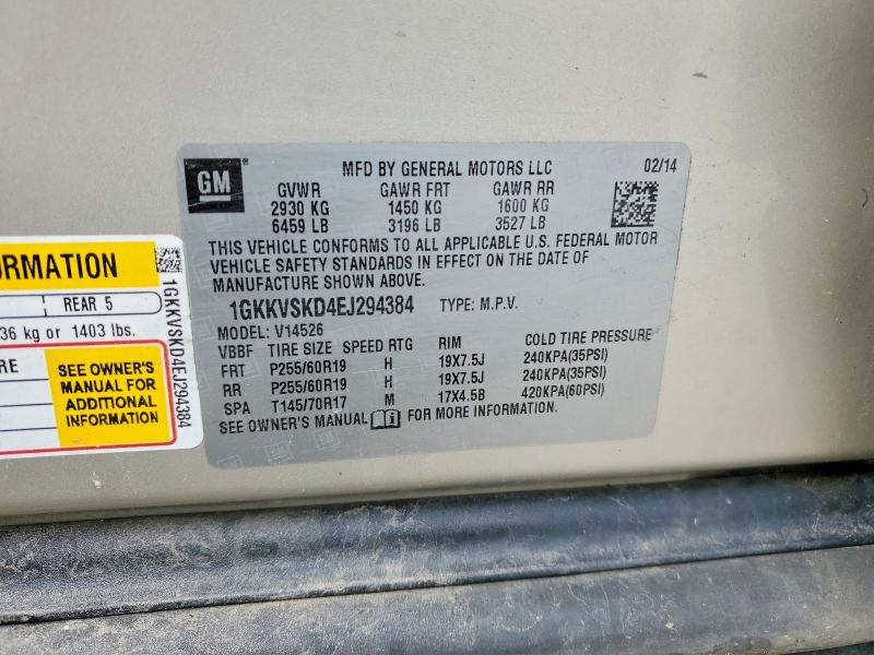 51029106 :رقم المزاد ، 1GKKVSKD4EJ294384 vin ، 2014 Gmc Acadia مزاد بيع