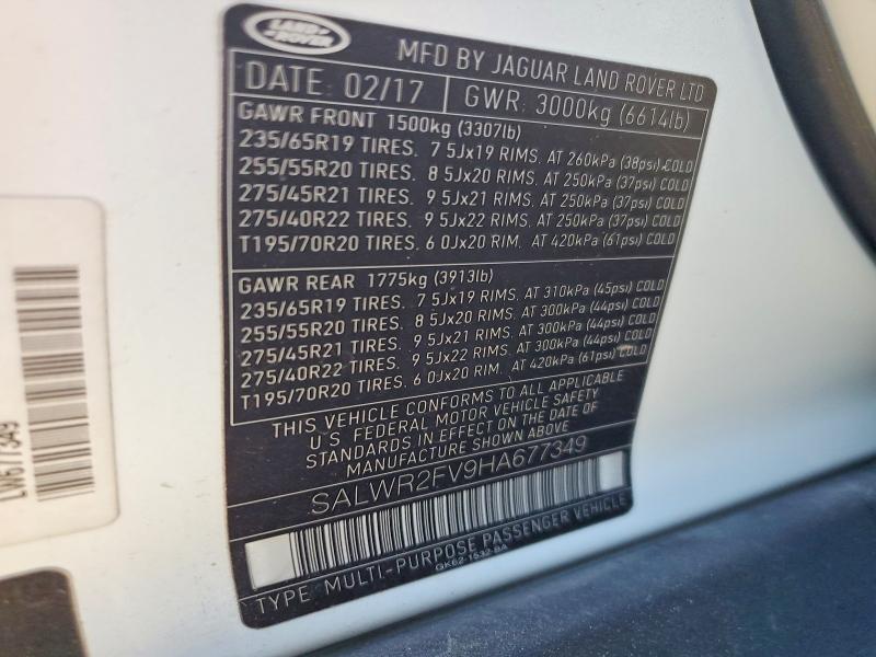 Aukcja sprzedaży 2017 Land Rover Range Rover Sport, vin: SALWR2FV9HA677349, numer aukcji: 50348536