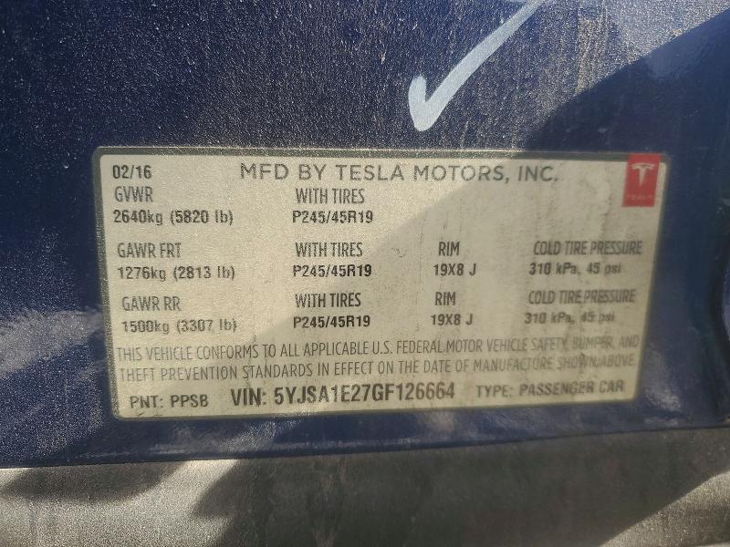 49512366 :رقم المزاد ، 5YJSA1E27GF126664 vin ، 2016 Tesla Model S مزاد بيع