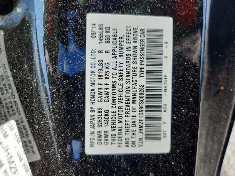2015 Honda Cr-z მანქანა იყიდება აუქციონზე, vin: JHMZF1D69FS000262, აუქციონის ნომერი: 51307306