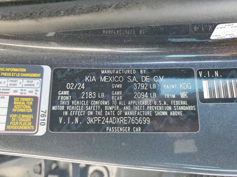 2024 Kia Forte მანქანა იყიდება აუქციონზე, vin: 3KPF24ADXRE765699, აუქციონის ნომერი: 51284566
