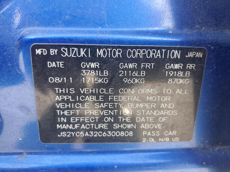 2012 Suzuki Sx4 მანქანა იყიდება აუქციონზე, vin: JS2YC5A32C6300808, აუქციონის ნომერი: 50748166