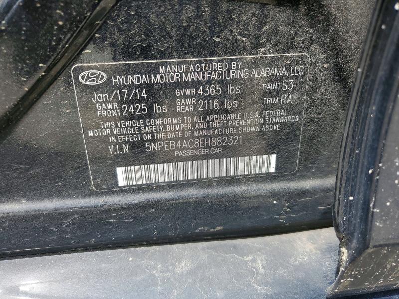 2014 Hyundai Sonata მანქანა იყიდება აუქციონზე, vin: 5NPEB4AC8EH882321, აუქციონის ნომერი: 48910846