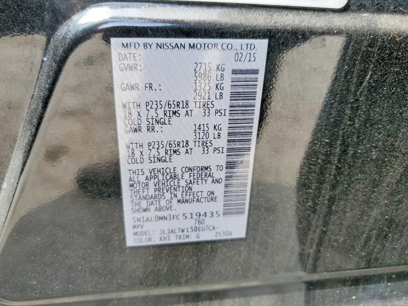 2015 Infiniti Qx60 მანქანა იყიდება აუქციონზე, vin: 5N1AL0MN3FC519435, აუქციონის ნომერი: 50742756