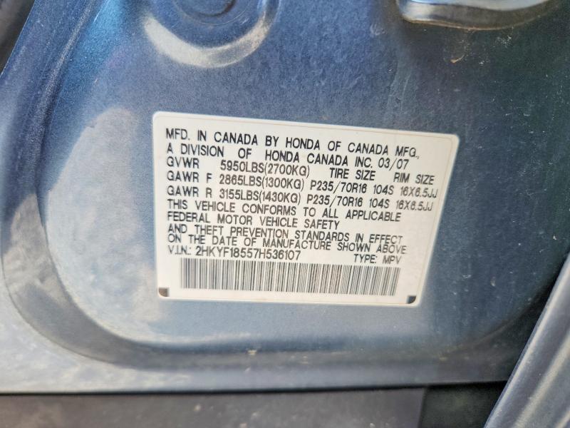 2007 Honda Pilot მანქანა იყიდება აუქციონზე, vin: 2HKYF18557H536107, აუქციონის ნომერი: 47281856