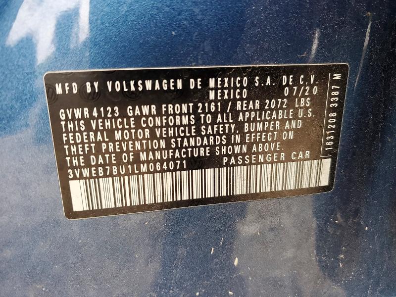 51038176 :رقم المزاد ، 3VWEB7BU1LM064071 vin ، 2020 Volkswagen Jetta مزاد بيع