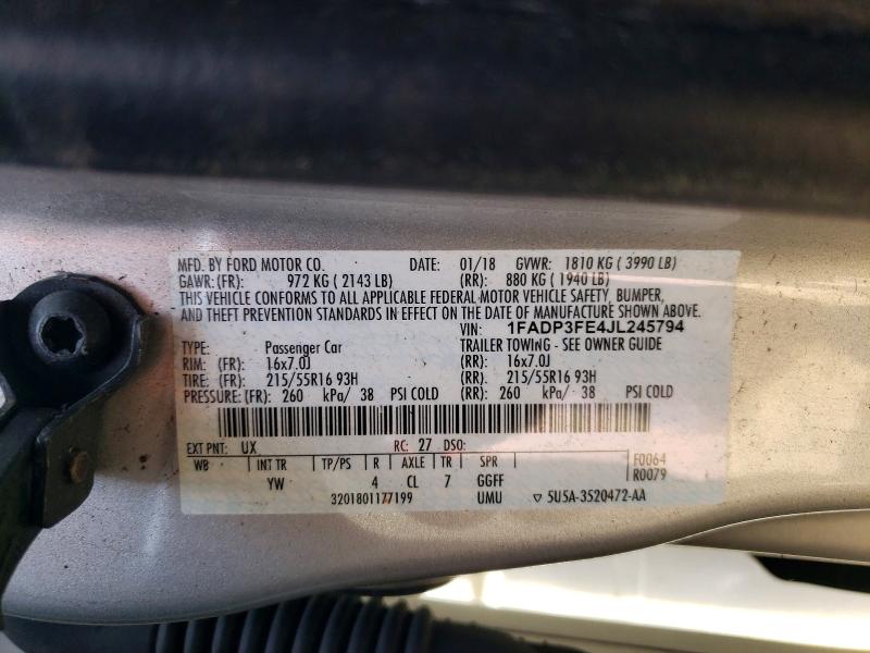 51200466 :رقم المزاد ، 1FADP3FE4JL245794 vin ، 2018 Ford Focus مزاد بيع
