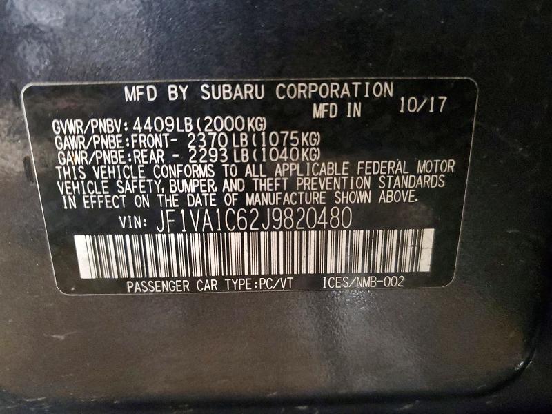 Aukcja sprzedaży 2018 Subaru Wrx, vin: JF1VA1C62J9820480, numer aukcji: 49119966