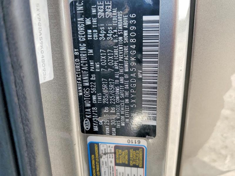 Продаж на аукціоні авто 2019 Kia Sorento, vin: 5XYPGDA59KG480936, номер лоту: 52133206