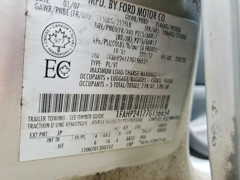 2007 Ford Five Hundred მანქანა იყიდება აუქციონზე, vin: 1FAHP24177G156654, აუქციონის ნომერი: 51417806