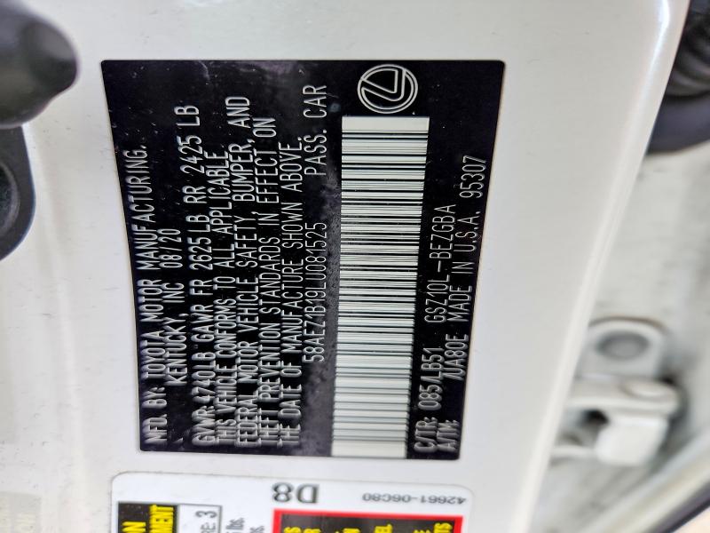 2020 Lexus Es მანქანა იყიდება აუქციონზე, vin: 58AEZ1B19LU081525, აუქციონის ნომერი: 50355606