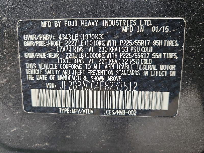 Aukcja sprzedaży 2015 Subaru Xv Crosstrek, vin: JF2GPACC4F8233512, numer aukcji: 52001176
