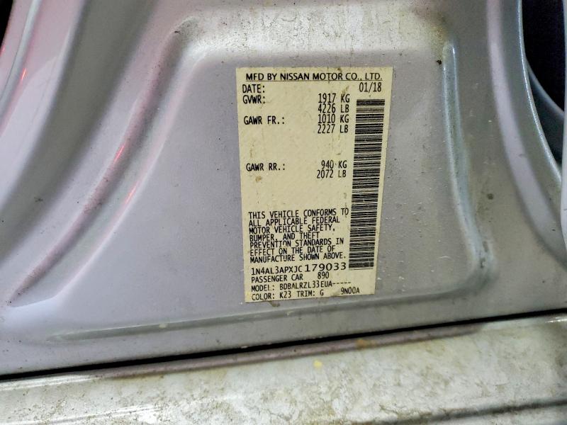 2018 Nissan Altima მანქანა იყიდება აუქციონზე, vin: 1N4AL3APXJC179033, აუქციონის ნომერი: 49879766