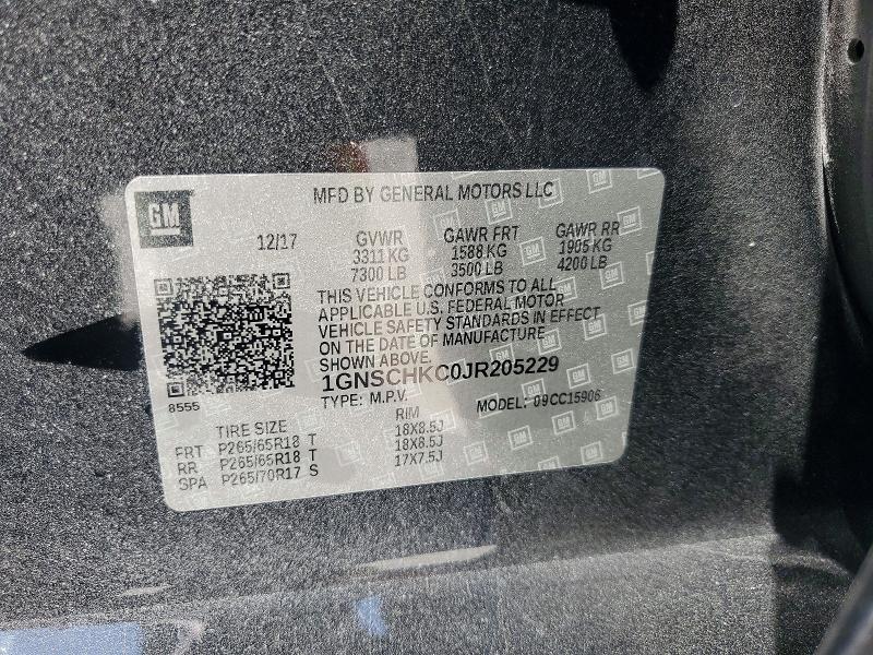 50231696 :رقم المزاد ، 1GNSCHKC0JR205229 vin ، 2018 Chevrolet Suburban مزاد بيع