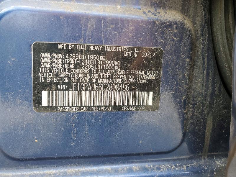 2013 Subaru Impreza მანქანა იყიდება აუქციონზე, vin: JF1GPAH66D2800486, აუქციონის ნომერი: 51552476
