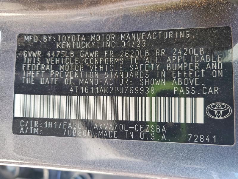 2023 Toyota Camry მანქანა იყიდება აუქციონზე, vin: 4T1G11AK2PU769938, აუქციონის ნომერი: 49922286