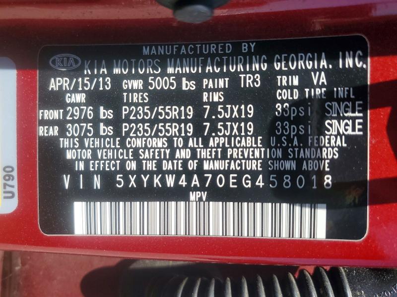 Продаж на аукціоні авто 2014 Kia Sorento, vin: 5XYKW4A70EG458018, номер лоту: 49131386