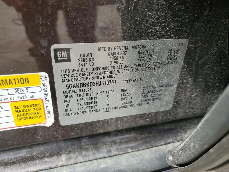 Aukcja sprzedaży 2017 Buick Enclave, vin: 5GAKRBKD2HJ310751, numer aukcji: 50687626