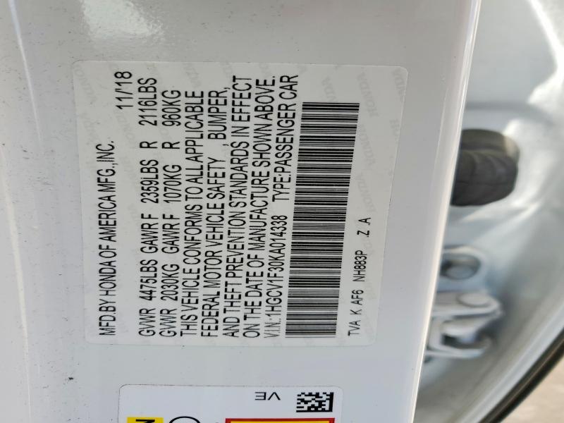 Aukcja sprzedaży 2019 Honda Accord, vin: 1HGCV1F30KA014338, numer aukcji: 50587556