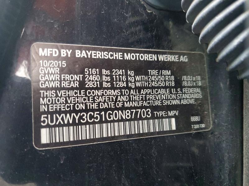 47661866 :رقم المزاد ، 5UXWY3C51G0N87703 vin ، 2016 Bmw X3 مزاد بيع