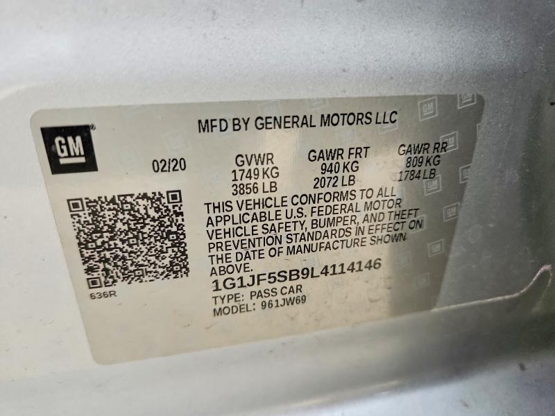48345166 :رقم المزاد ، 1G1JF5SB9L4114146 vin ، 2020 Chevrolet Sonic مزاد بيع